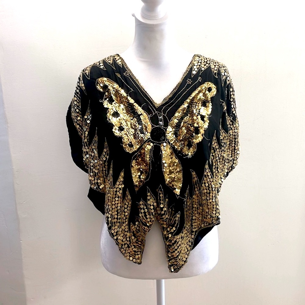 Gold Sequin Butterfly Poncho Top